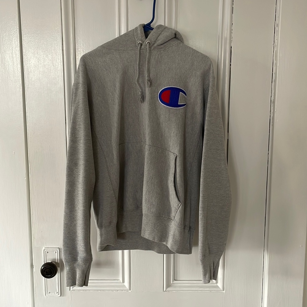 Heavy grey Champion hoodie.
